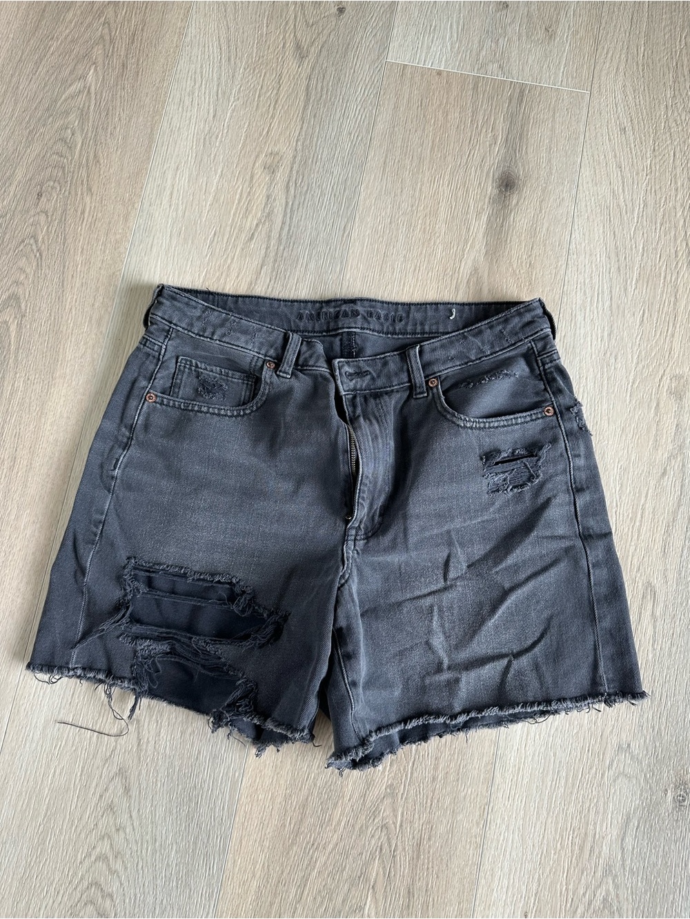 American Eagle Outfitters Black Highest Rise Baggy Distressed Denim Jean Shorts